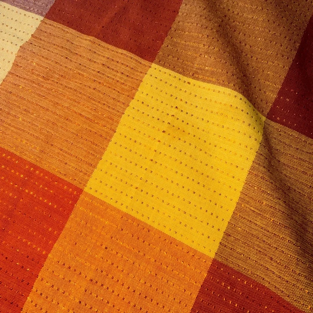 Vintage Gingham Check Tablecloth Orange Harvest Halloween Tones 68x106 Oblong